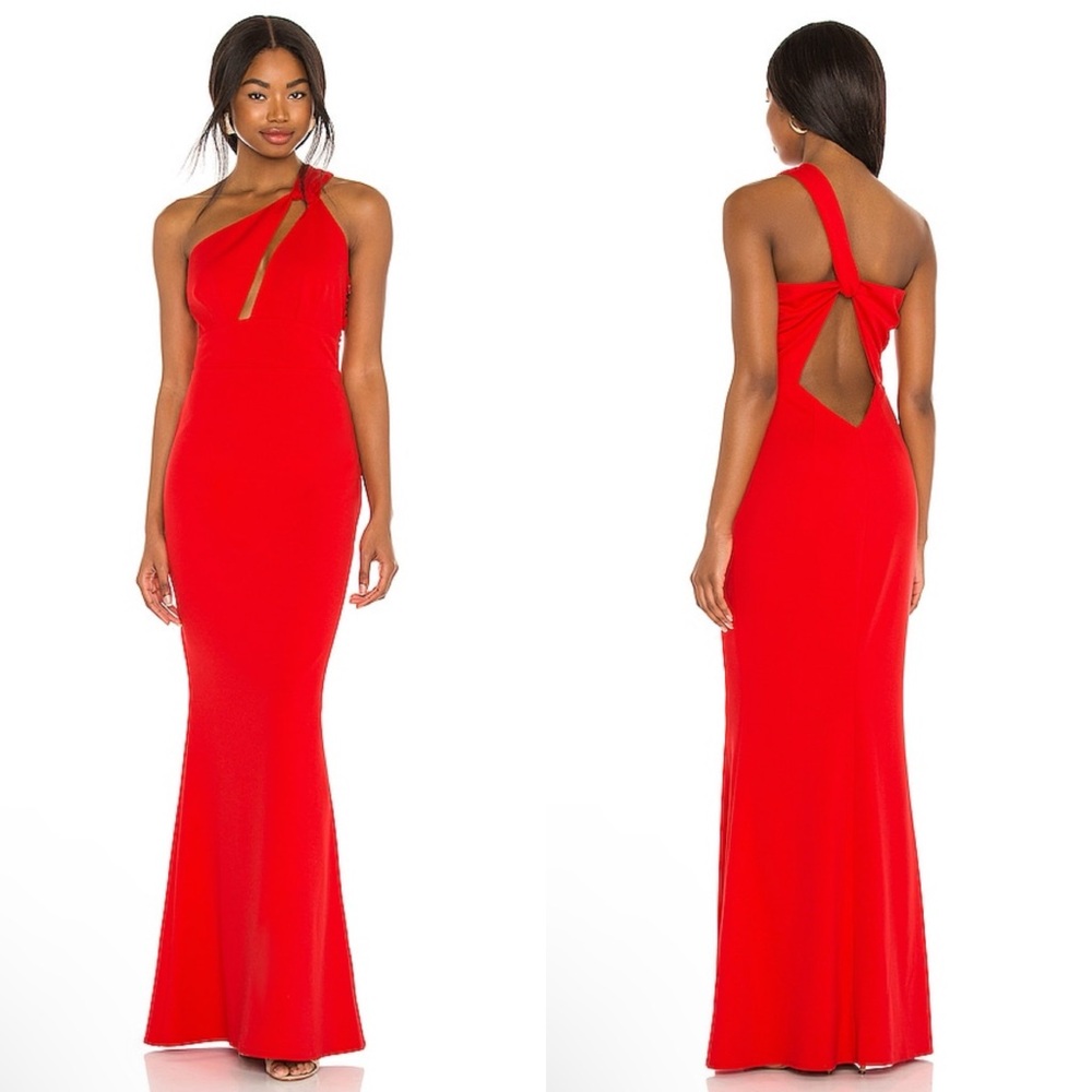 NEW NWT Katie May X REVOLVE Edgy One Shoulder Maxi Gown In Cherry Red